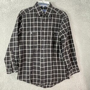 Pendleton Wool Flannel Shirt Mens Medium‎ Black Blue Plaid Long Sleeve Vintage